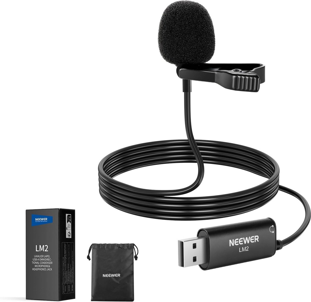 Mini USB Lavalier Microfoon met 3,5mm Jack - Plug & Play Opname voor PC, Laptop, Gaming en Podcast