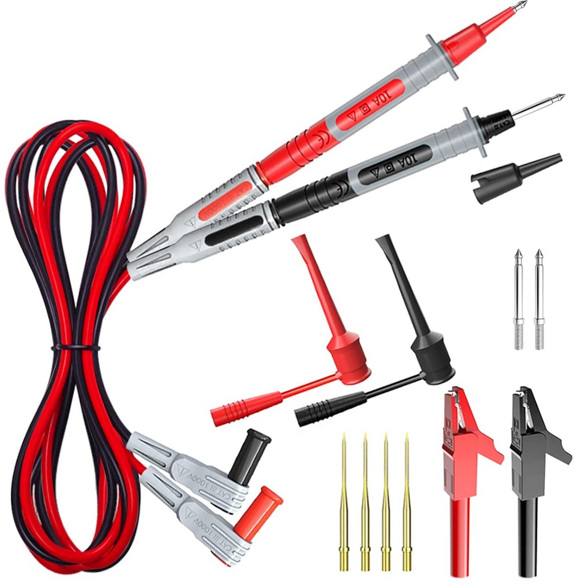 16-delige Multimeter Meetkabel Set met Krokodillenklemmen en Verwisselbare Sondes