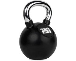 VirtuFit Kettlebell - Rubber/Chroom - 16 kg - Zwart - Sport Gewicht - Duurzaam Design - Ergonomische Handgreep - Geschikt voor CrossFit & Fitness - Conditietraining