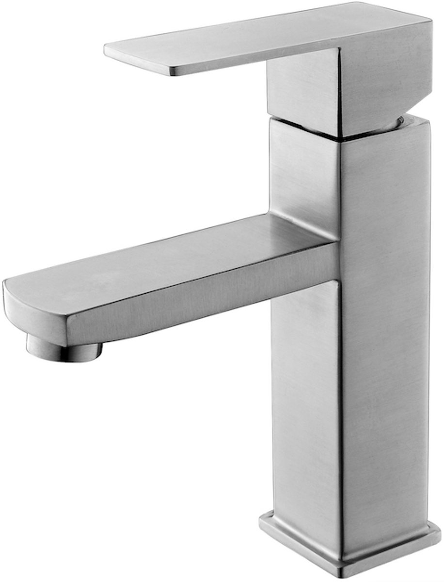 LINEA UNO - Tapa laag - RVS - Wastafelkraan - Geborsteld RVS - 201304