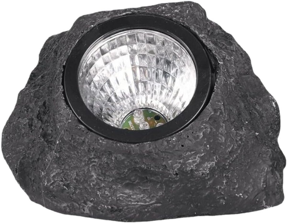 ANMI® Solar Tuinsteen Lamp - Realistische Rotslook - IP66 Waterdicht - Automatisch Aan Uit - 15 x 15 x 12 cm - Voor Tuin Pad Terras en Oprit - Zwart