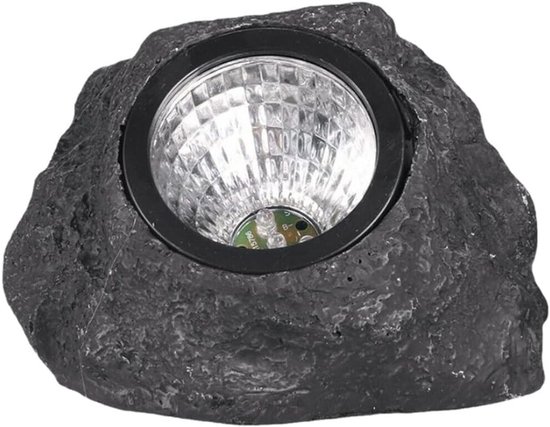 ANMI® Solar Tuinsteen Lamp - Realistische Rotslook - IP66 Waterdicht - Automatisch Aan Uit - 15 x 15 x 12 cm - Voor Tuin Pad Terras en Oprit - Zwart