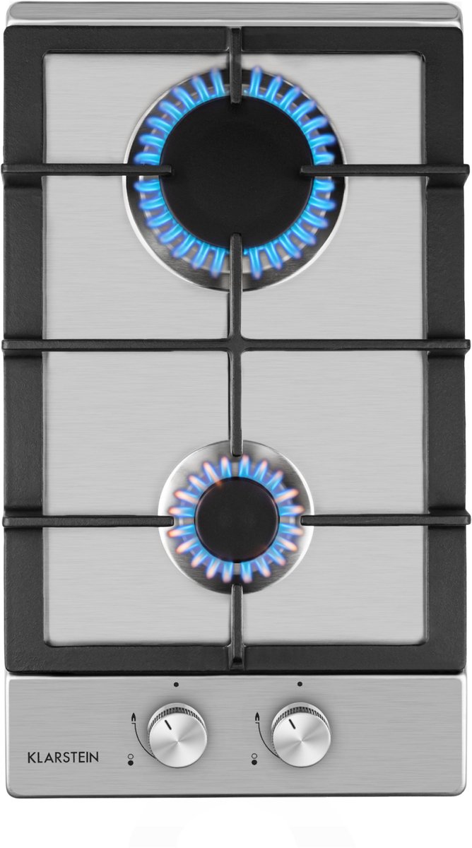 Klarstein Ignito Domino Gasfornuis - 2 Pitten - 7600 W - Sabaf-Branders - Glaskeramisch Oppervlak - Onderhoudsvriendelijk - Efficiënt Koken - Gelijke Hittedistributie - Elektrische Ontsteking - Elegant Design - Intuïtieve Draaiknoppen - Zilver
