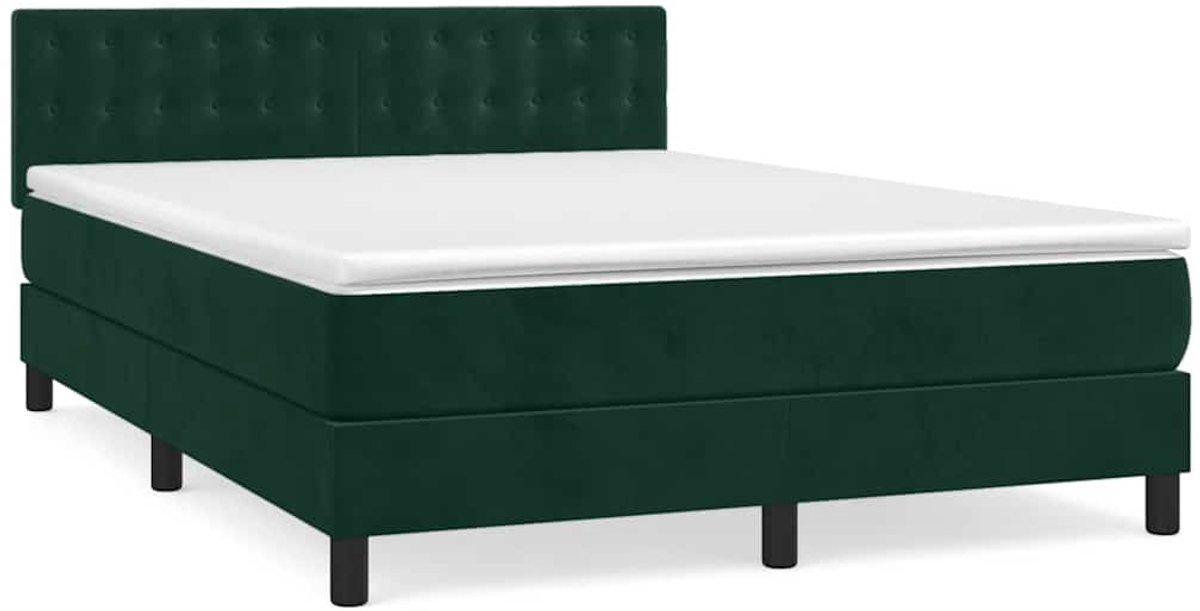 vidaXL - Boxspring - met - matras - fluweel - donkergroen - 140x200 - cm