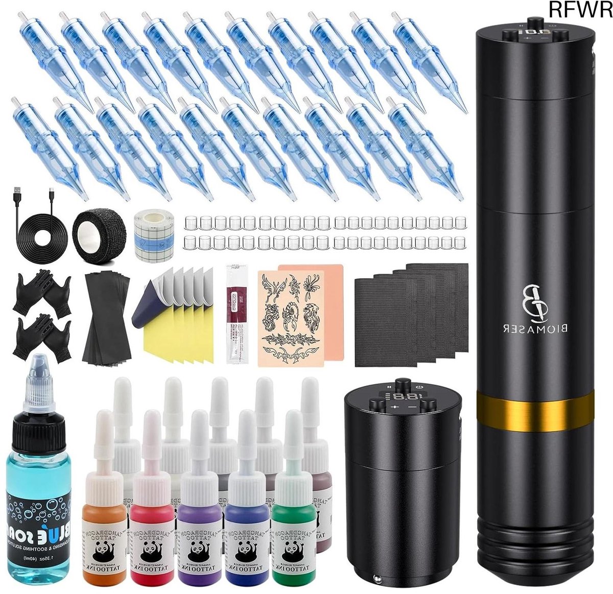 Hoge Kwaliteit Tattoo Machine met Accessoires - Tattoo Machines Draadloos - Tattoo Set Inclusief Inkt en Naalden - Tattoo Kit met Opbergkoffer - Voor Professionals en Beginners - B - Inkten