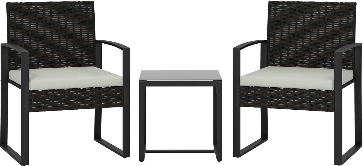 Outsunny Leisure Coffee Set-Staal, PE-Rattan-55L x 58B x 76H cm-Crème