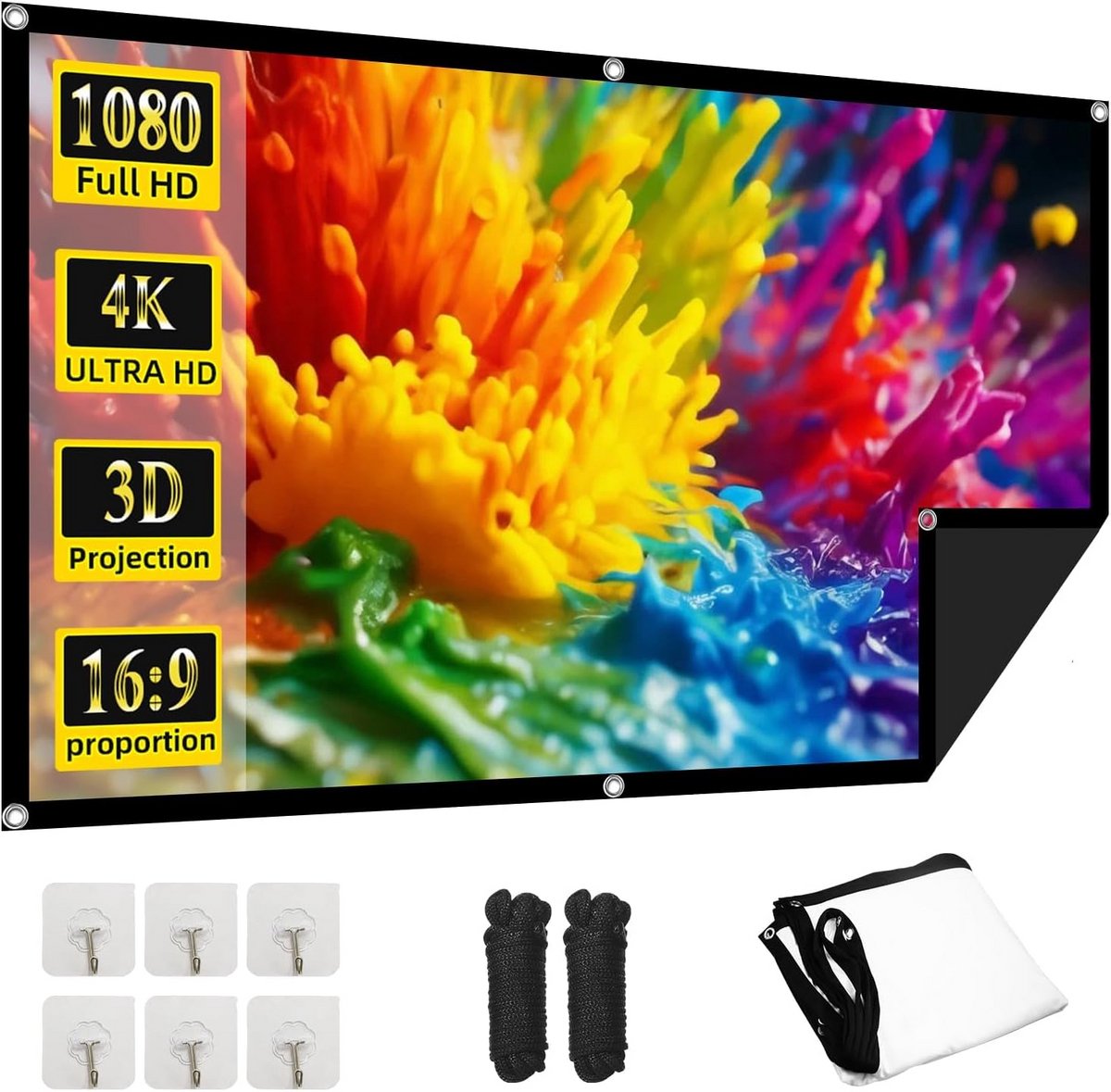 Opvouwbaar Projectiescherm 72 Inch - Zwarte Achterkant voor Binnen en Buiten