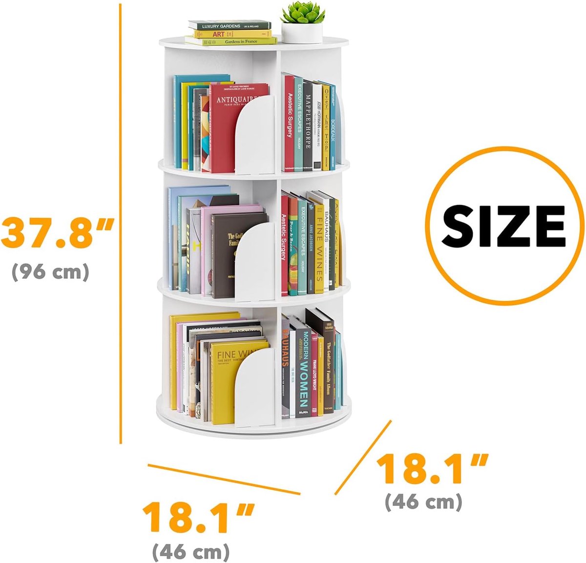 Boekenkast Draaibaar Casa Velluto – 360° Roterende Witte Houten Opbergkast 5 Niveaus – Kinderboekenrek, Woonkamerkast, Minimalistisch Staand Rek – Ruimtebesparend en Duurzaam