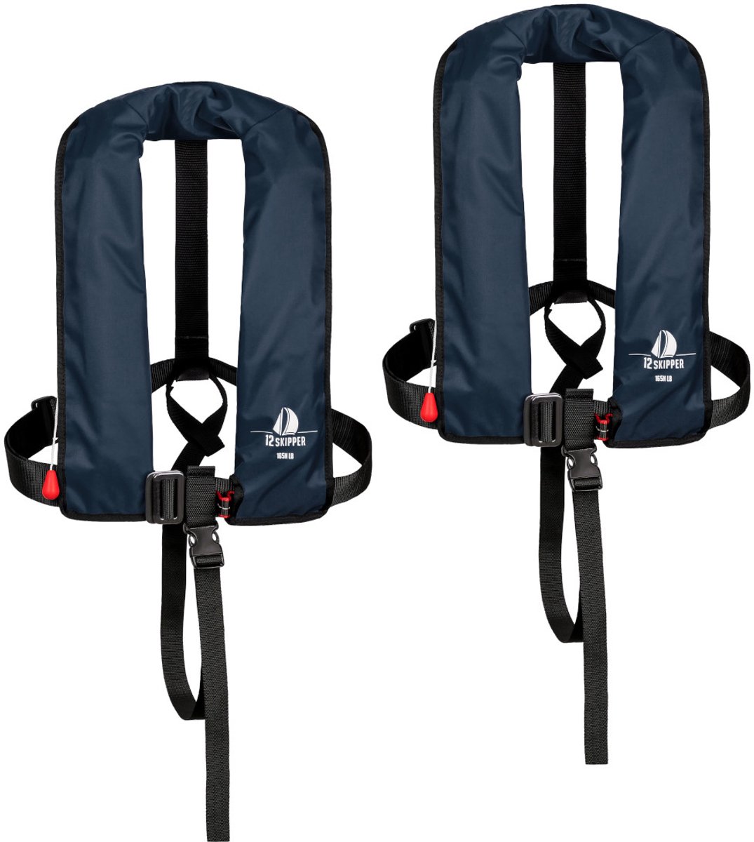 Set van 2: 12skipper automatisch reddingsvest 165N ISO met harnas, marineblauw