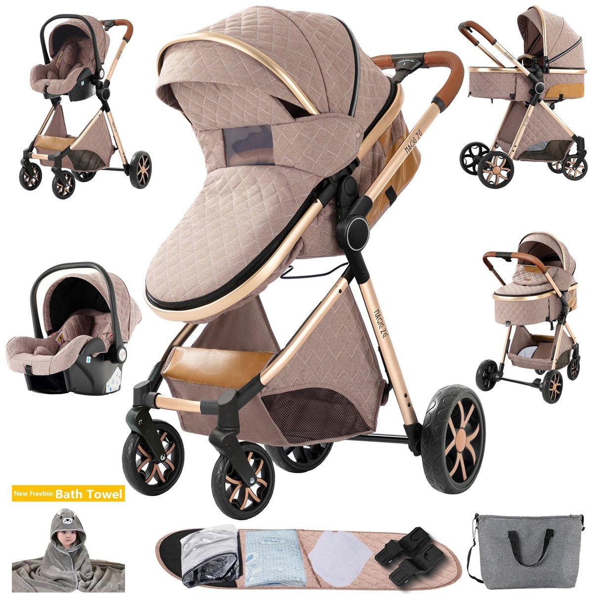 3-in-1 Kinderwagen - Reissysteem Baby - Veilige Uitjes - Lichtgewicht Aluminium Frame - Vanaf Geboorte - Khaki