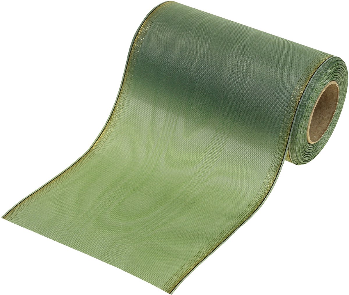 Moiré kranslint saliegroen met gouden rand - 175 mm x 25 m - decoratie