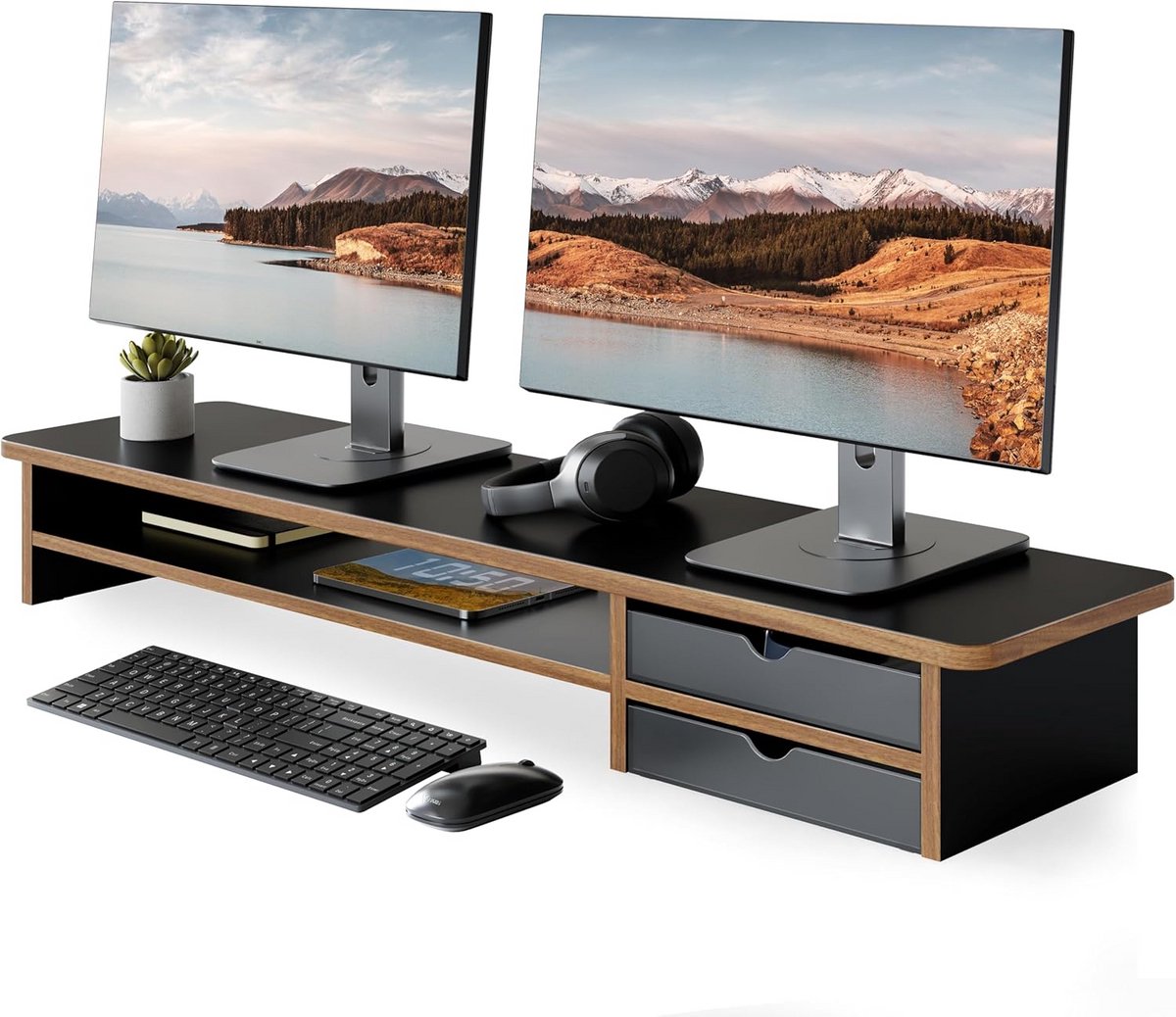 Monitorstandaard Riser Bureauverhoger met 2 Laden voor PC Laptop en Printer