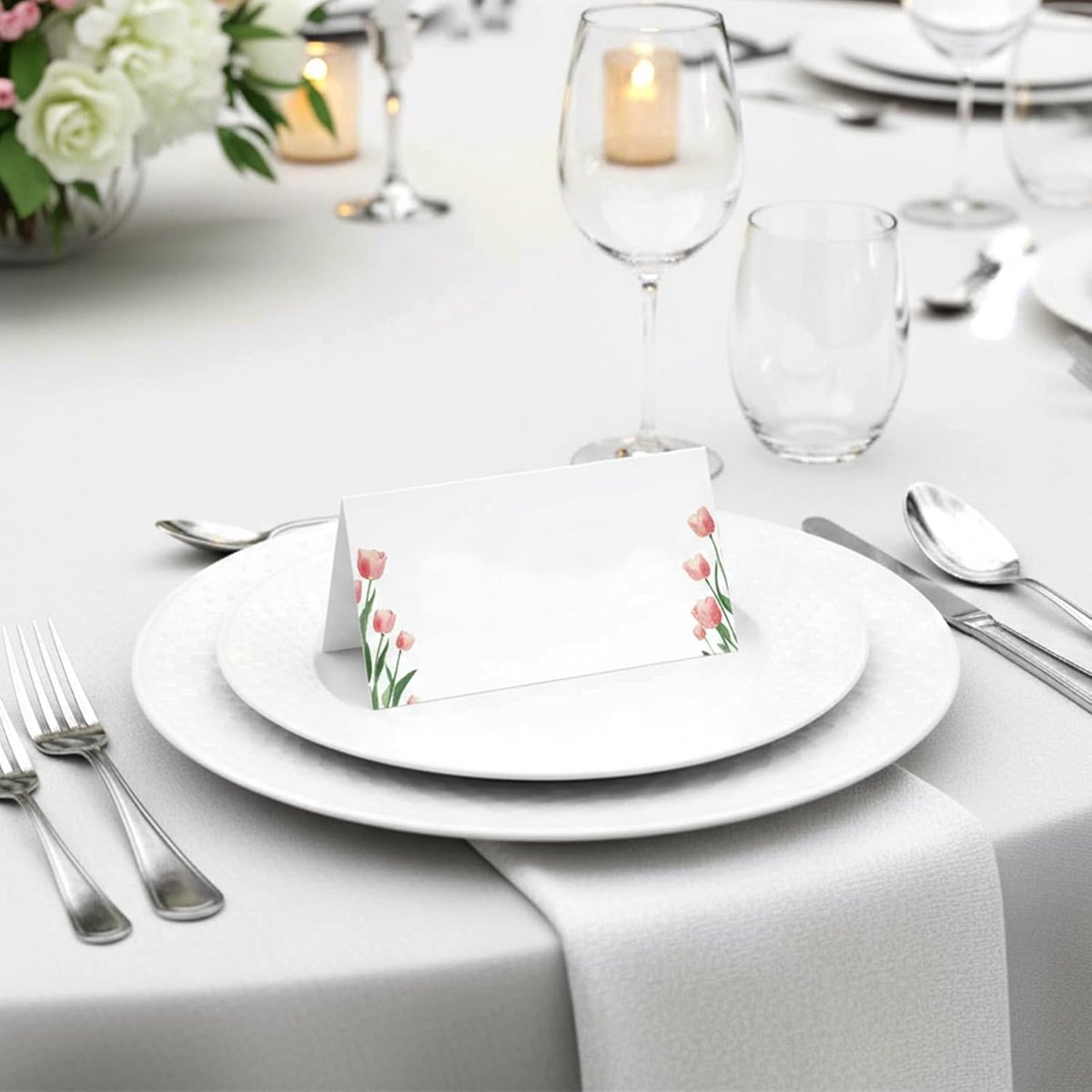 60 Stuks Witte Bloemvormige Plaatskaartjes voor Feest en Diner