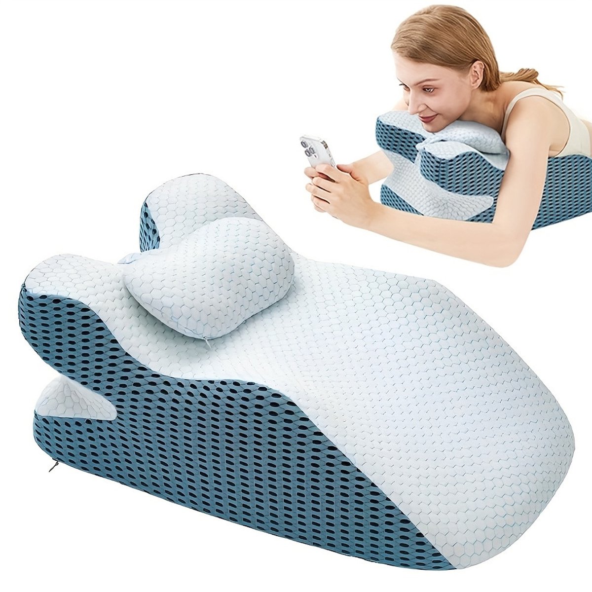 Ergonomisch Kniekussen van 100% Memory Foam – Multifunctioneel Beenondersteuningskussen – Ademend Gebreide Hoes – Wasbare Overtrek – Gemengde Kleur