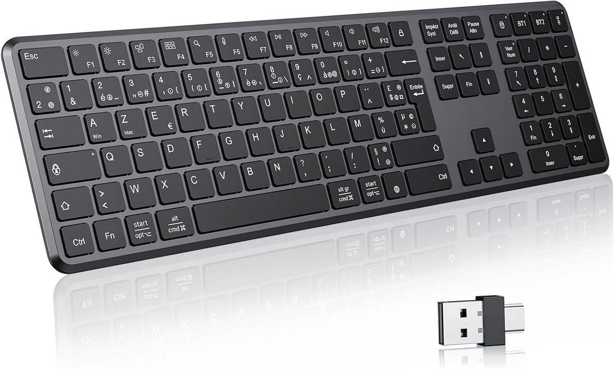 Draadloos AZERTY Toetsenbord Oplaadbaar 2.4GHz Bluetooth