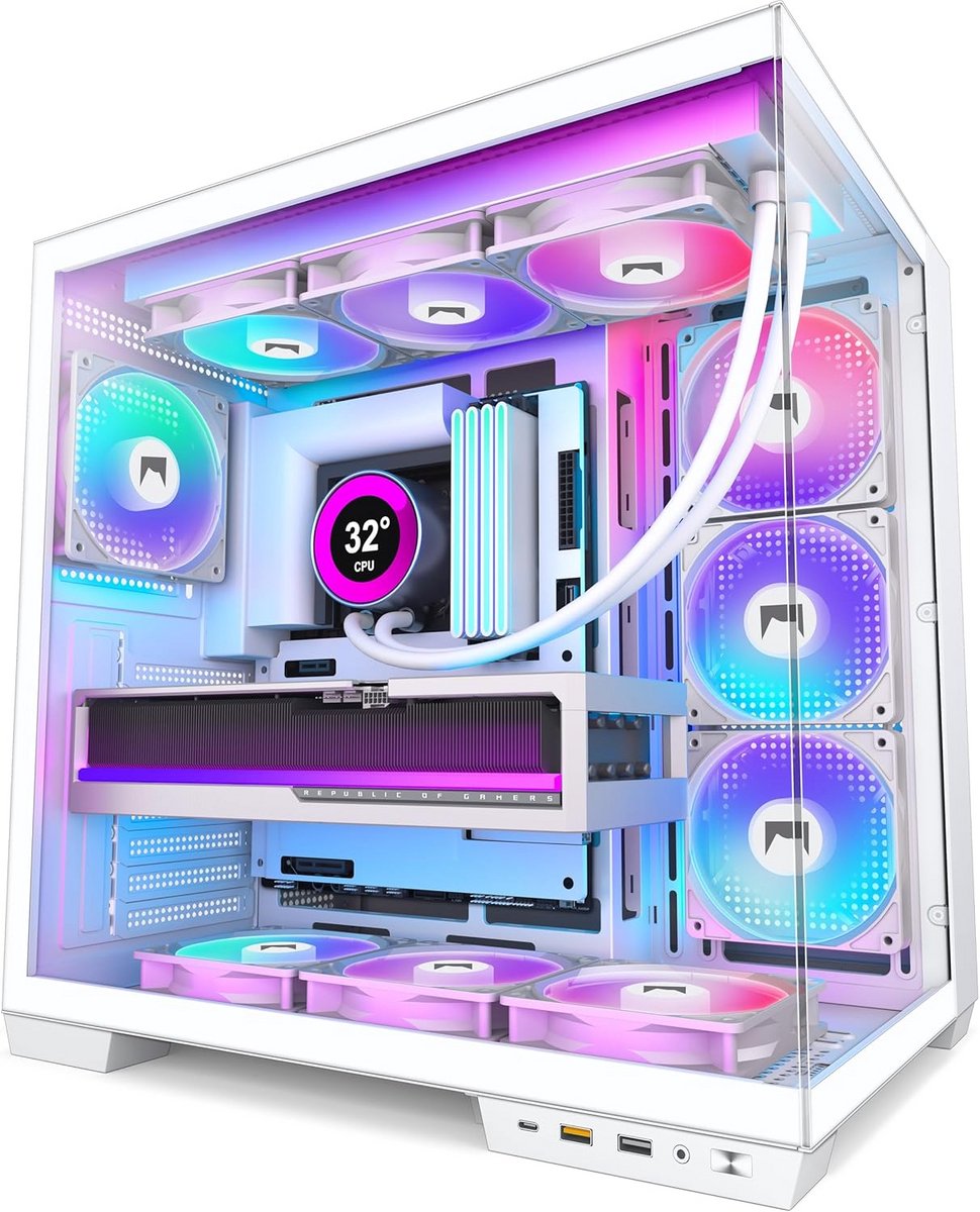 ATX PC Behuizing Mid Tower Dual Kamer met 7 PWM ARGB Ventilatoren en Type-C