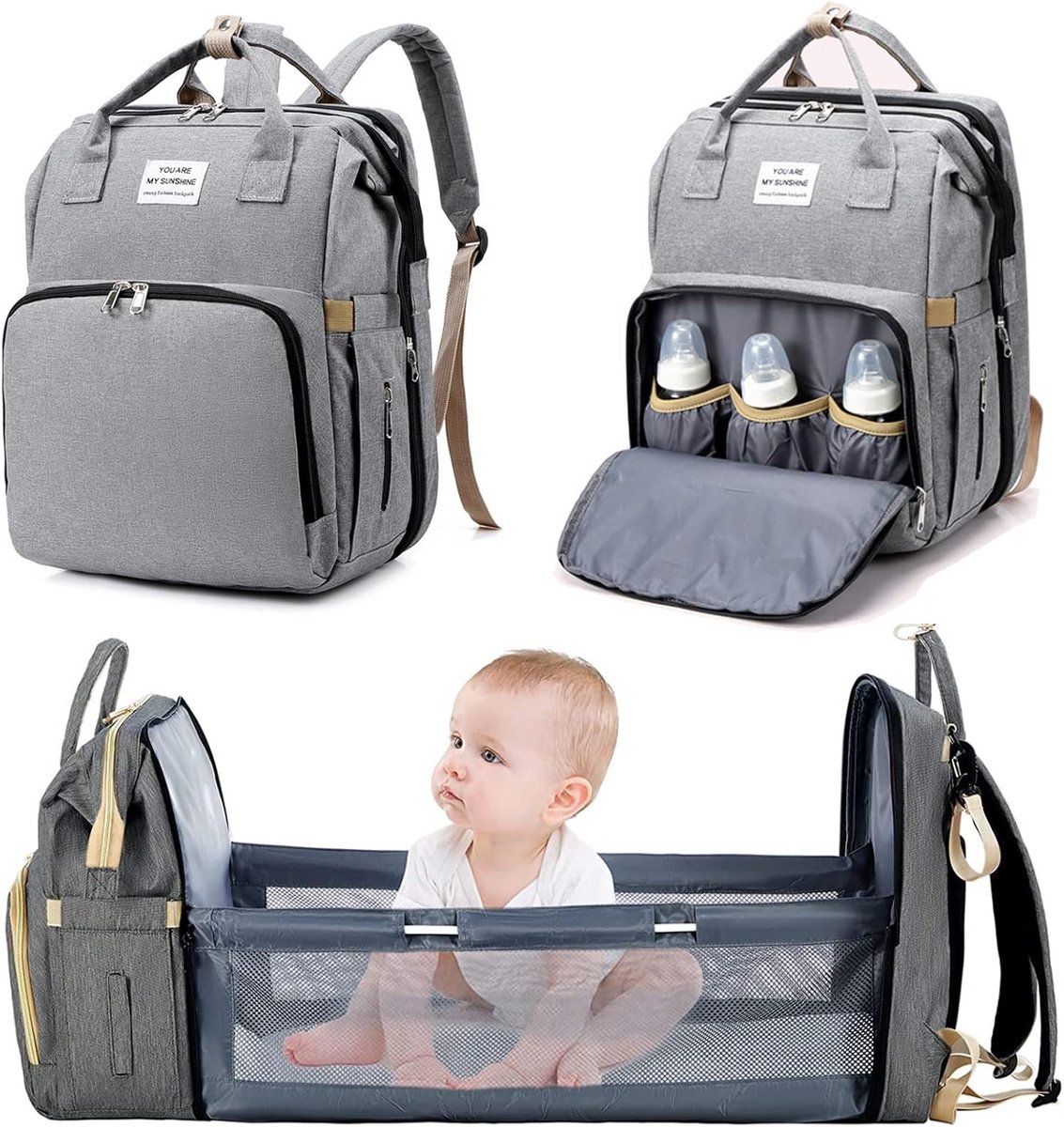 Grote Multifunctionele Luiertas Rugzak voor Baby's met Aankleedkussen