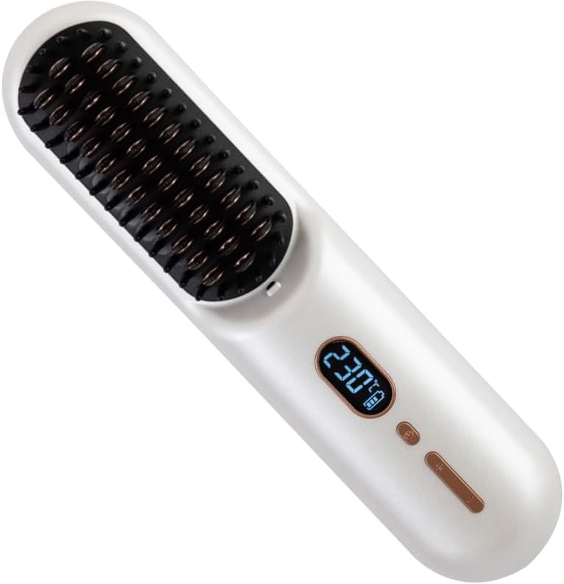 Draadloze stijltangborstel, hete kam, draadloze stijltang, anti-verbranding voor natuurlijk zwart haar, baard en pruiken - wit
