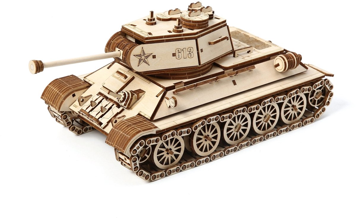 Tank T-34 - 3D Puzzel met Handleiding - DIY - Miniatuur Modelbouw Hout Kinderen en Volwassenen - Houten bouwpakket - Assemblr
