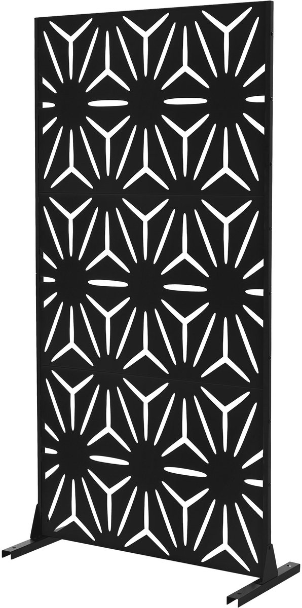 Metalen privacyscherm Torino Zwart 120x180 cm gemaakt van staal Kamerscherm met 3 panelen Scheidingswand uitbreidbaar met staander ML design