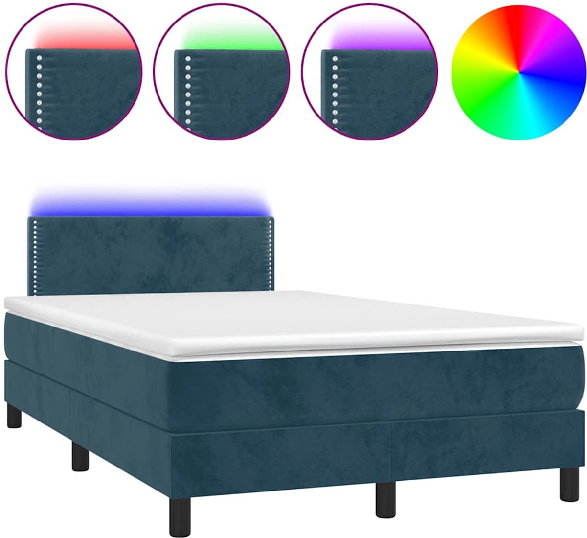 vidaXL - Boxspring - met - matras - en - LED - fluweel - donkerblauw - 120x190 - cm