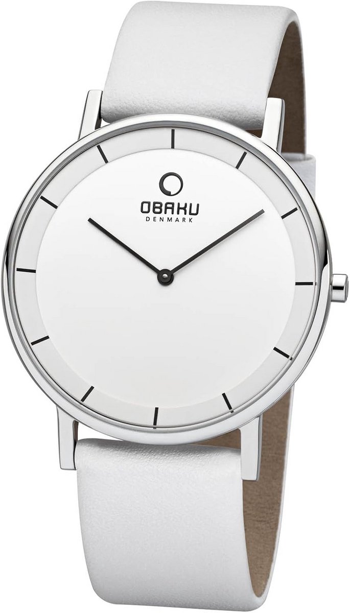 Herenhorloge 40mm Plat Ontwerp met Witte Leren Band