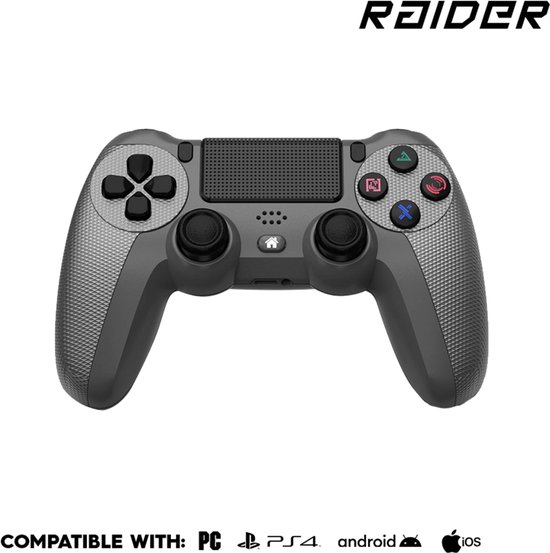 Manette Raider PRO, noire et grise à motif losange, compatible PC, PS4, Android et iOS.