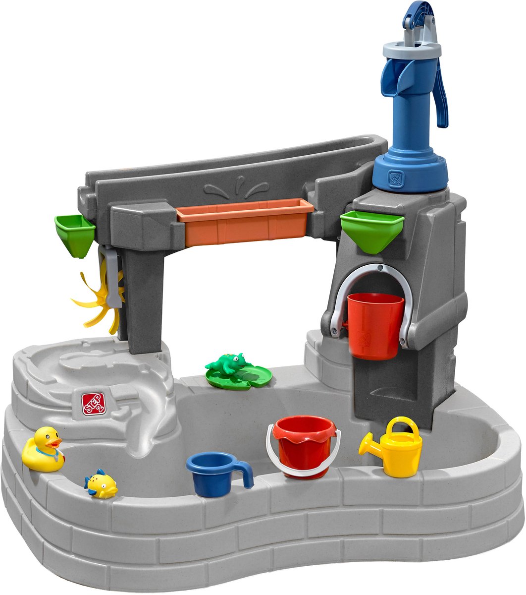 Step2 Pump & Splash Discovery Stone Pond Watertafel – Met waterpomp, emmer en 10 accessoires – Waterspeeltafel voor peuters – Buiten speelgoed vanaf 2 jaar – Activiteitentafel met water voor de tuin / buiten