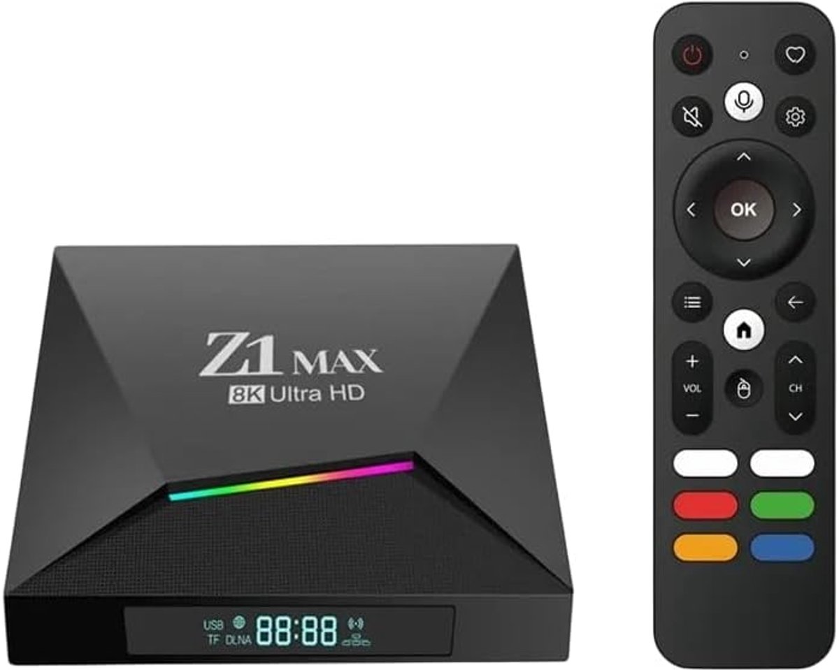 Smart TV Box - Android Media Center - Streaming Films - Spraakbesturing - 8GB 128GB - Zwart
