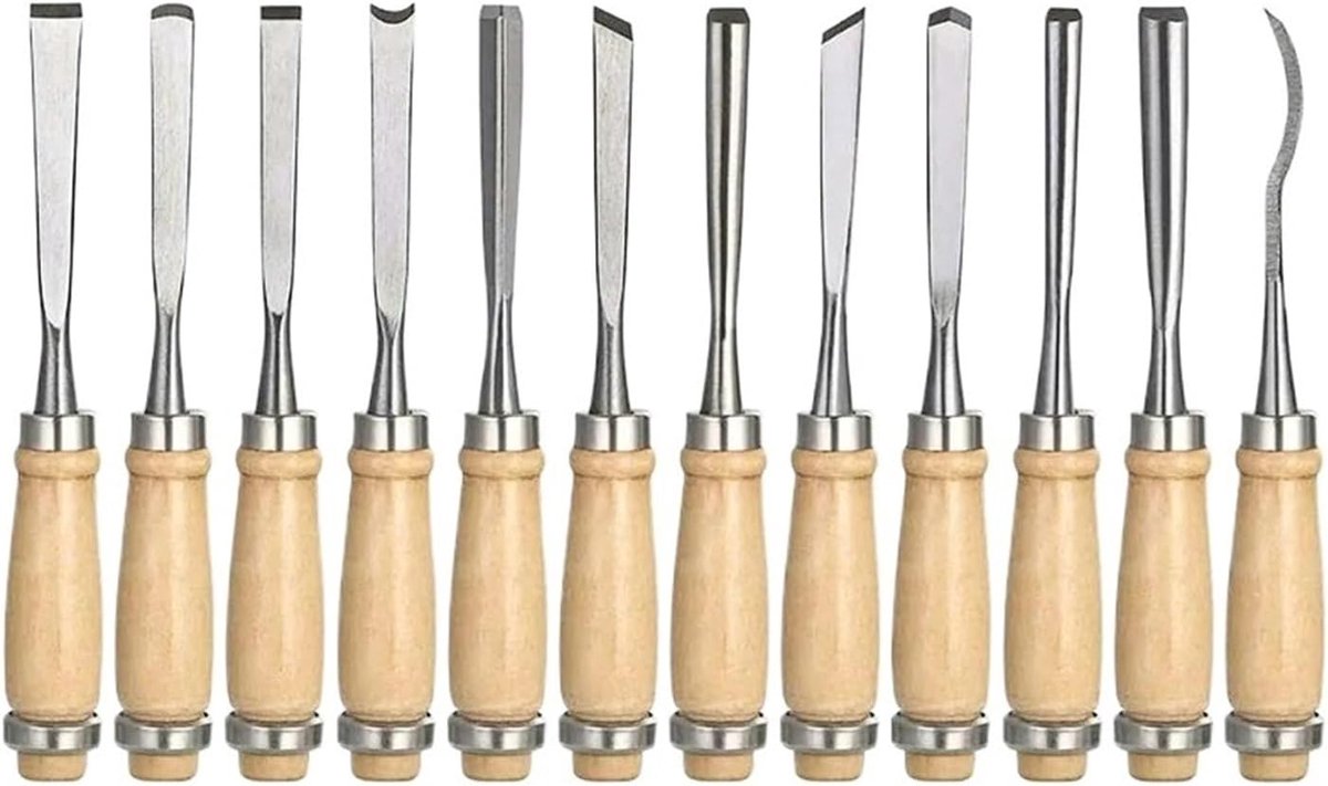 Houtbewerking Beitels Set - Houtsnijwerk Gereedschap - Houtbewerking Projecten - 12 Delige Set - 195 mm Lengte