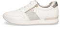 Zijaanzicht van een witte Gabor sneaker met gouden rits en goudkleurige hiel.
