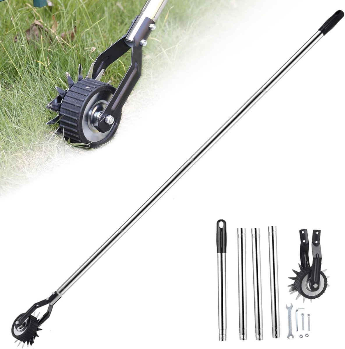 Handmatige Graskantmaaier - Tuinrand trimmer - Strakke gazonranden - Met geleidewiel - 171 cm - Zilver