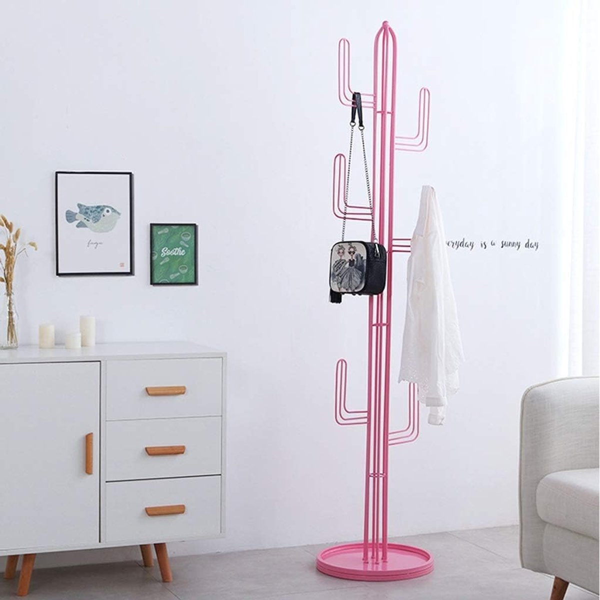 Metalen Kapstok - Kledingrek Haken - Opbergen Woonkamer - Stevige Basis - 180x40cm - Roze