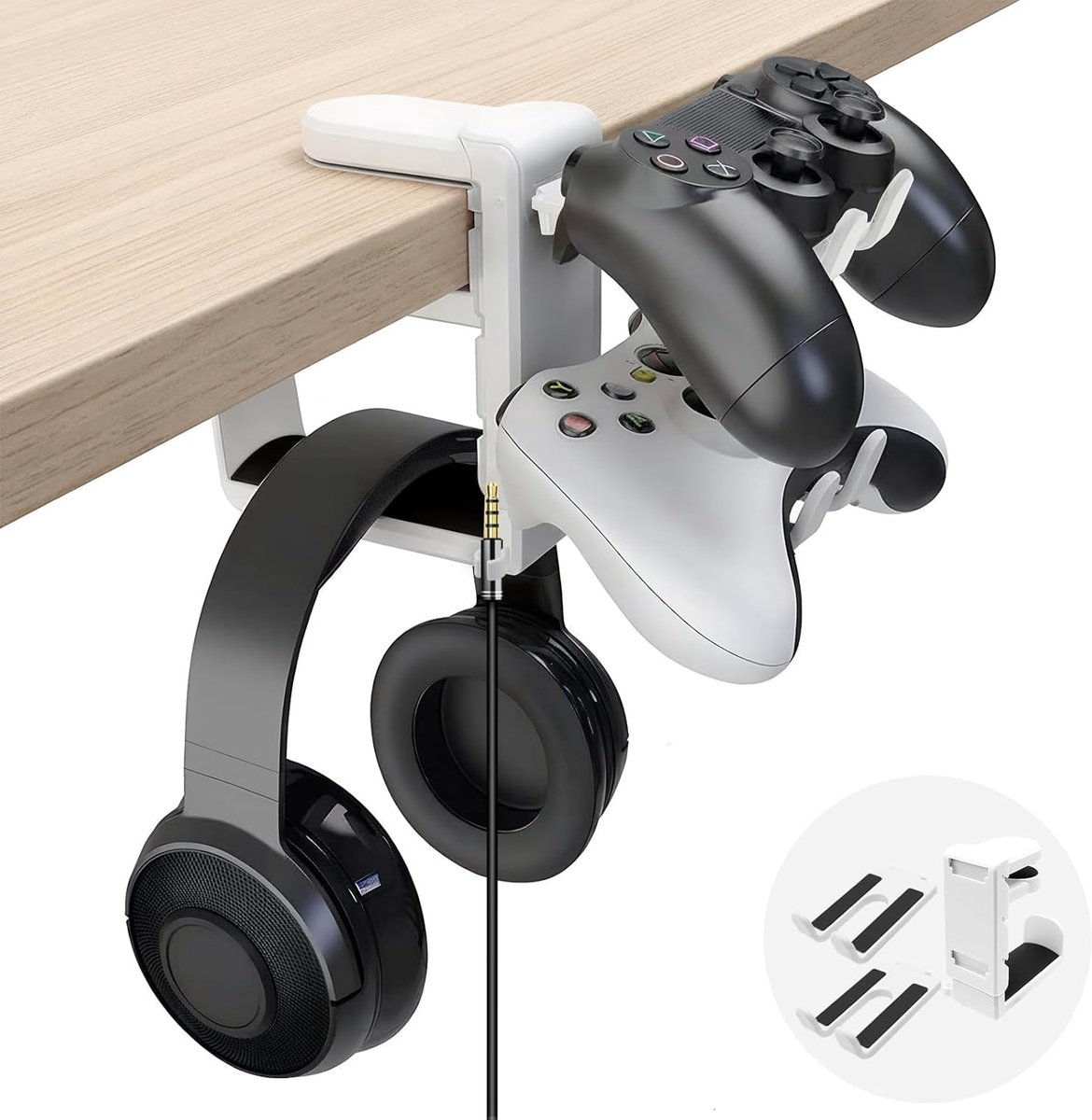 Hoofdtelefoonstandaard - Controllerhouder - Bureau Organisatie - 360 Graden Rotatie - 1-4cm Klem - Wit