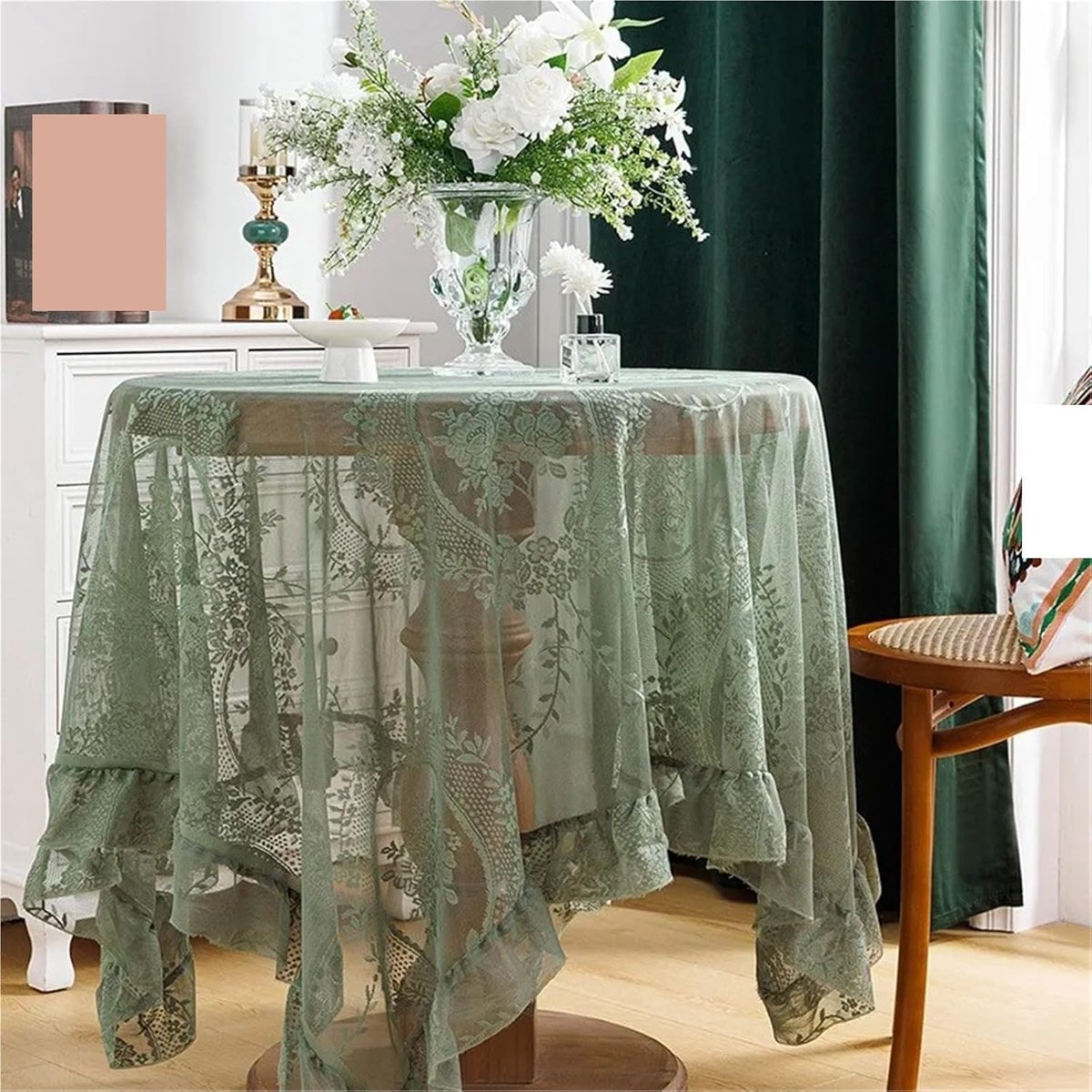 Rond Tafelkleed - Decoratief Kleed - Tafeldecoratie - Met Kant Afwerking - 140x240cm - Groen