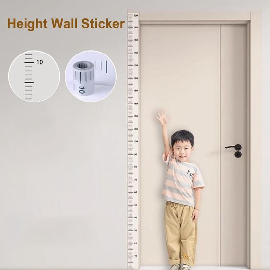 Hoogtemeting Muur - Groeimeter Sticker - Kind Groei Volgen - Waterdicht PVC Materiaal - 200 x 5.2 cm - Wit