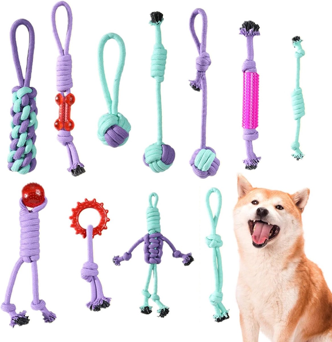 Honden Touw Speeltjes - Kauwspeelgoed Set - Trekken Spelen - Duurzaam Katoenen Materiaal - 11 Delen Set