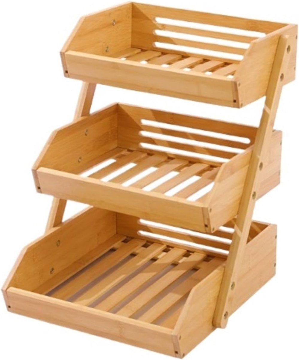 Fruitschaal Bamboe - Fruitmand Opslagrek - Aanrecht Keuken - Grote Capaciteit - 30x35x41cm