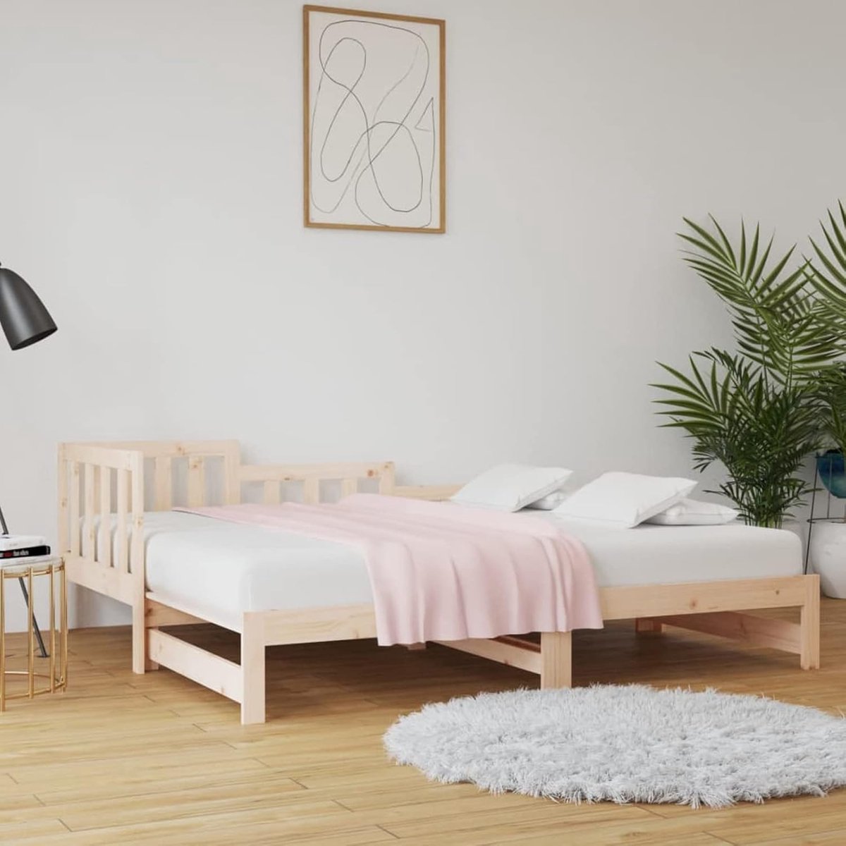 Uitschuifbaar Bed - Dagbed Bank - Ruimtebesparend Slapen - Massief Grenenhout - 2x 90x200cm - Bruin