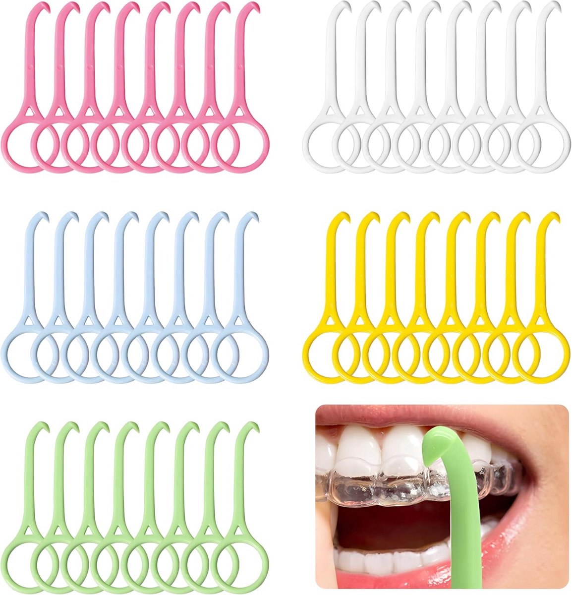 Aligner Verwijderaars - Retainer Haakjes - Hygiënisch Gebruik - Doordacht 2-in-1 Design - 40 Stuks Pakket - Vijf Kleuren