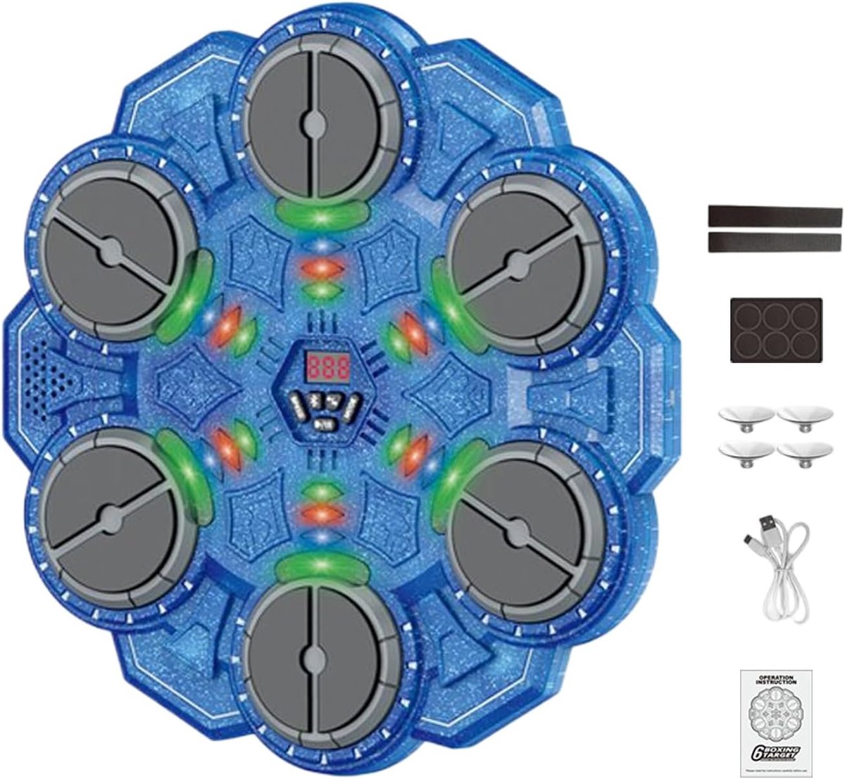 Boksmachine Muziek - Interactieve Trainer - Thuis Workout - Draadloos Verlichtingsspel - 34x335cm - Donkerblauw