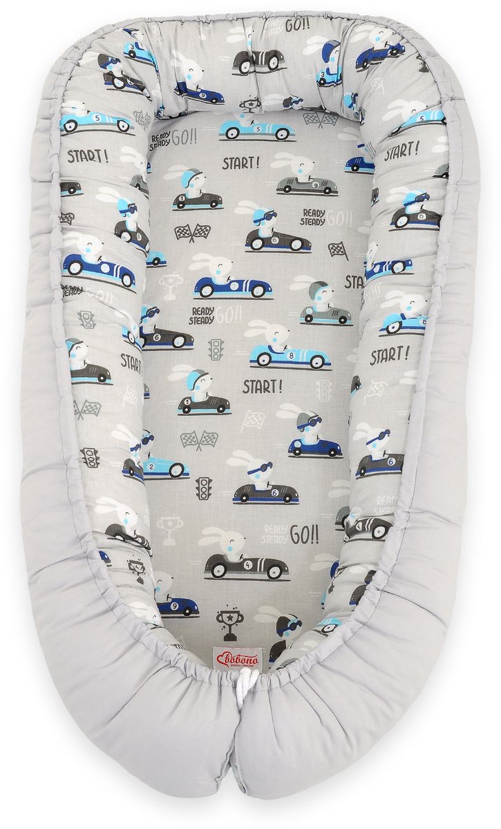 Babynest dubbelzijdig Premium Cocoon voor baby's BOBONO- grijze konijnen