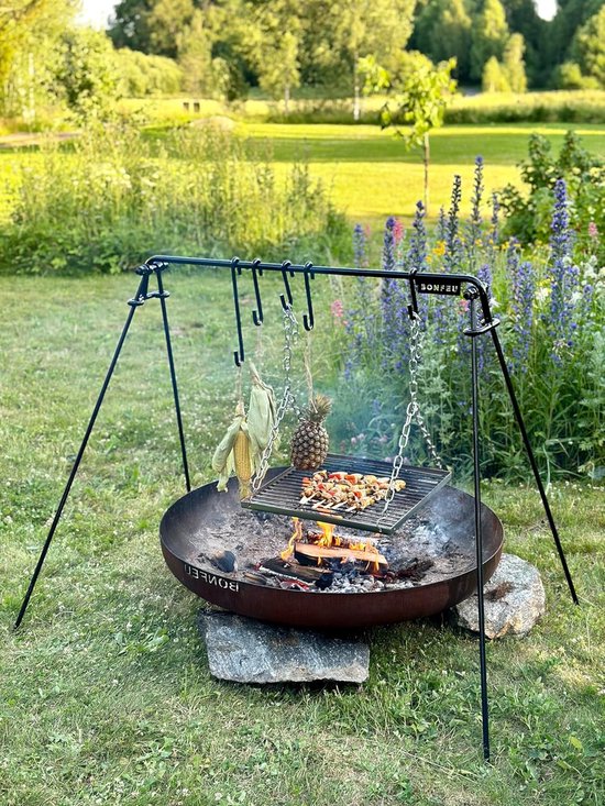 Vuurbrug voor Vuurkorf - Buiten Kookrek - Grillen en Koken - Tot 5 Gerechten Tegelijk - 150 cm Hoog - Zwart — afbeelding 3