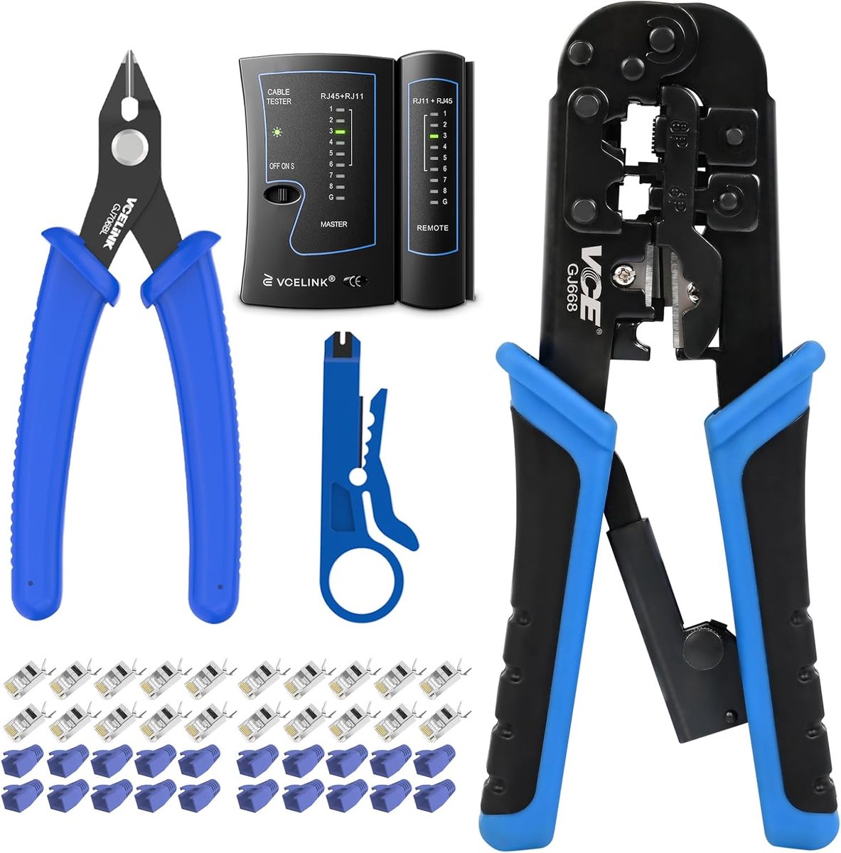 Netwerk Crimper - Ethernet Tang - Netwerk Installatie - Met Connector Set - 25.6 x 20.6 cm - Zilver
