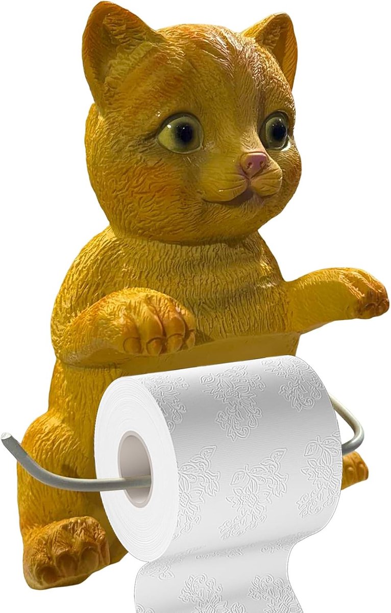 Katten WC Rolhouder - Papierhouder Dierenbeeldje - Badkamer Decoratie - Boorvrije Montage - 23x17cm - Wit