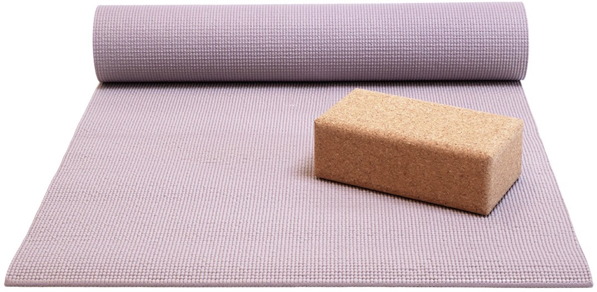 Basispakket yogamat en blok - lavendelpaars