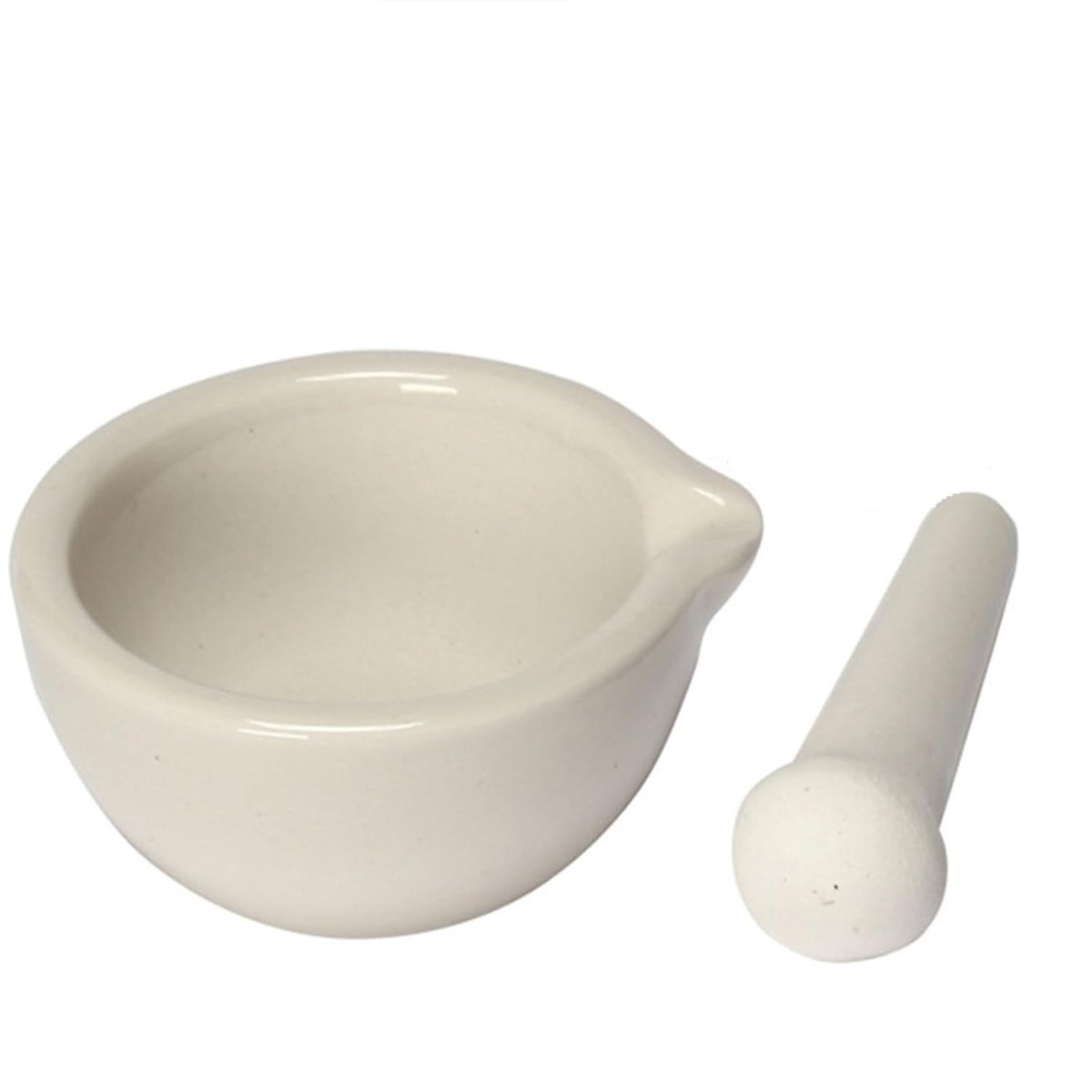 Vijzel en stamper - Kom set - Specerijen malen - Wit porselein - 130 mm - Wit