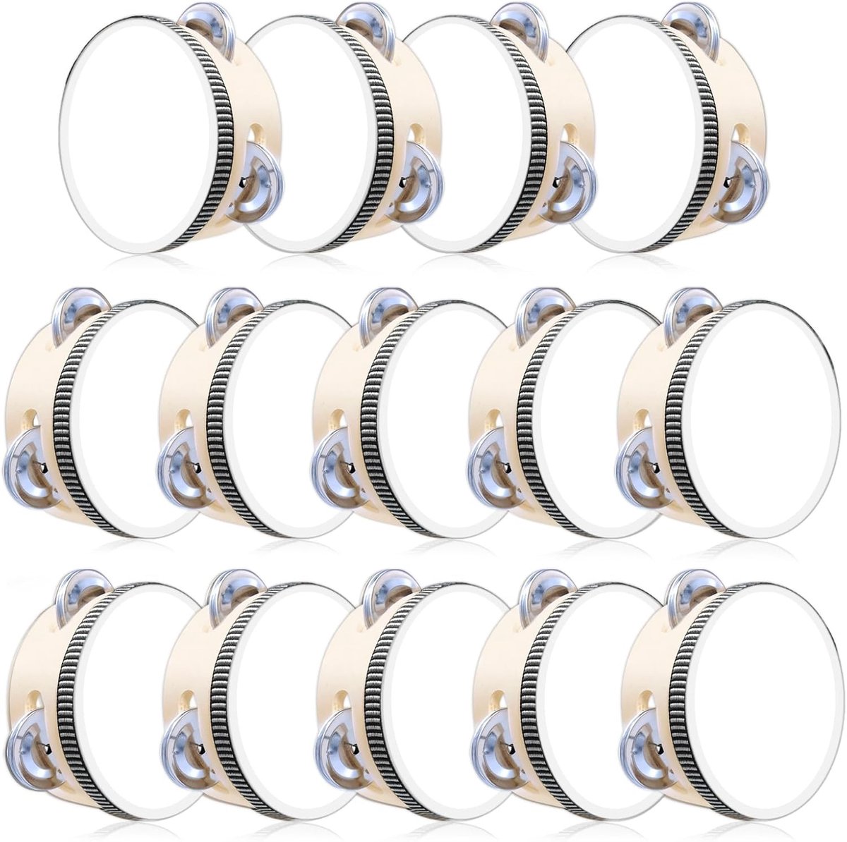 Tamboerijn Set - Hand Percussie - Muziek Maken - 14 Stuks - 10 cm Diameter - Wit