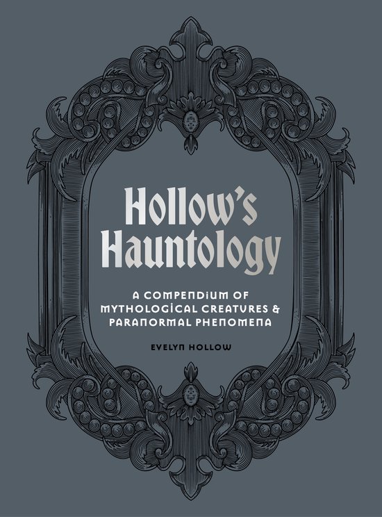 Couverture du livre 'Hollow's Hauntology' dans un cadre décoratif gris foncé. Titre 'Hollow's Hauntology' en argenté.