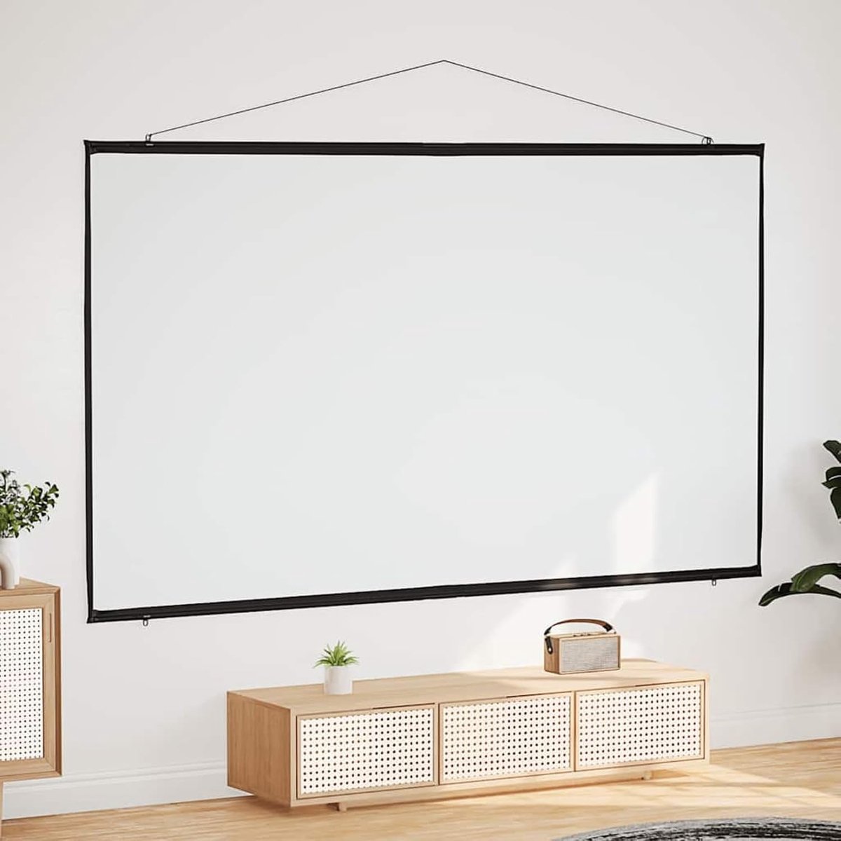Projectiescherm Wandhangend - Presentatiewand Rolscherm - Thuisbioscoop Kantoor - Mat Licht Absorberend - 300 cm Diagonaal - Mat Wit